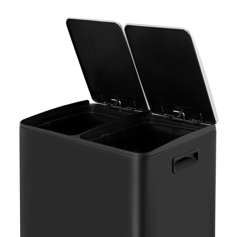 Cefito Pedal Bins Rubbish Bin Dual Compartment Waste Recycle Dustbins 60L Black
