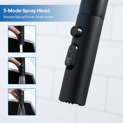 Decaura Kitchen Mixer Tap Pull Out Black 3-Mode Spray Head Sink Faucet Swivel