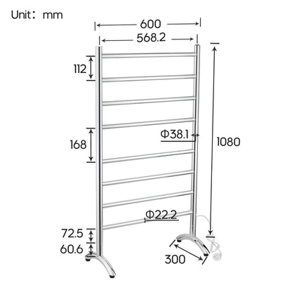 Decaura Heated Towel Rail Freestanding 304 Stainless Steel 8 Rungs Chrome