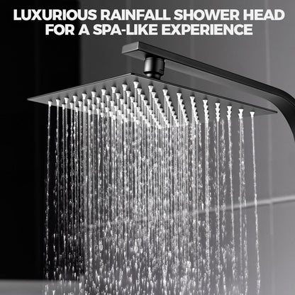 Simplus 8" Rain Shower Head Set Square Gooseneck Shower Arm Wall Mounted Black