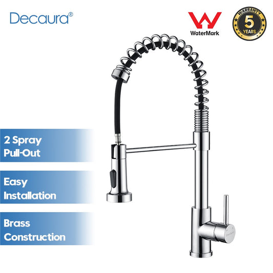 Decaura Spring Kitchen Sink Mixer Tap Pull Out Chrome Swivel Arm Stainless Steel