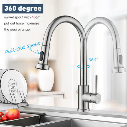 Decaura Kitchen Mixer Tap pull out Brushed Nickel 360° Swivel 2-Mode Spray