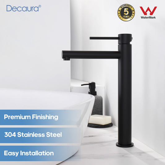 Decaura Black Tall Bathroom Mixer Tap Countertop Basin Faucet Stainless Steel