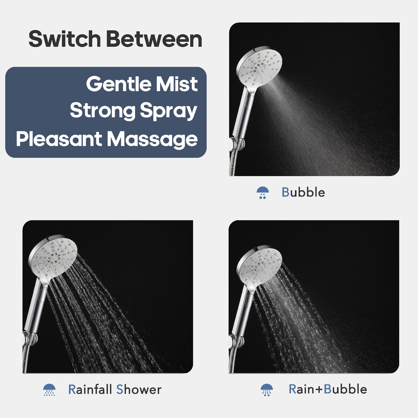 Decaura Shower Head Hand Held 3-Mode with Holder and Hose Handset Mixer Taps
