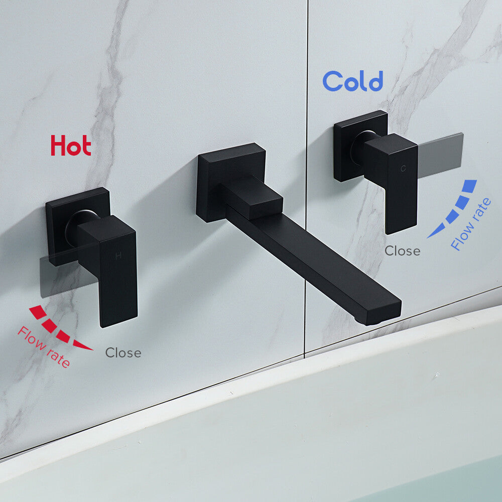 Decaura Square Bath Tap and 180° Swivel Bath Spout Set Wall Mount Black Bathroom