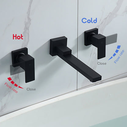 Decaura Square Bath Tap and 180° Swivel Bath Spout Set Wall Mount Black Bathroom