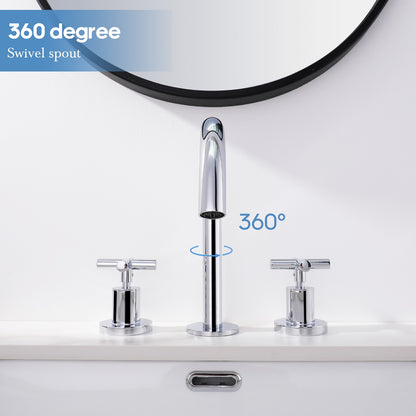 Decaura Basin Tap Set Cross Handle 1/4 Turn Mixer Chrome Round Swivel Spout