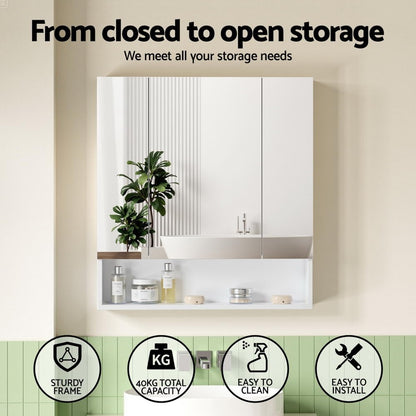 Cefito Bathroom Mirror Cabinet Medicine Wall Hung Adjustable 700x750mm White