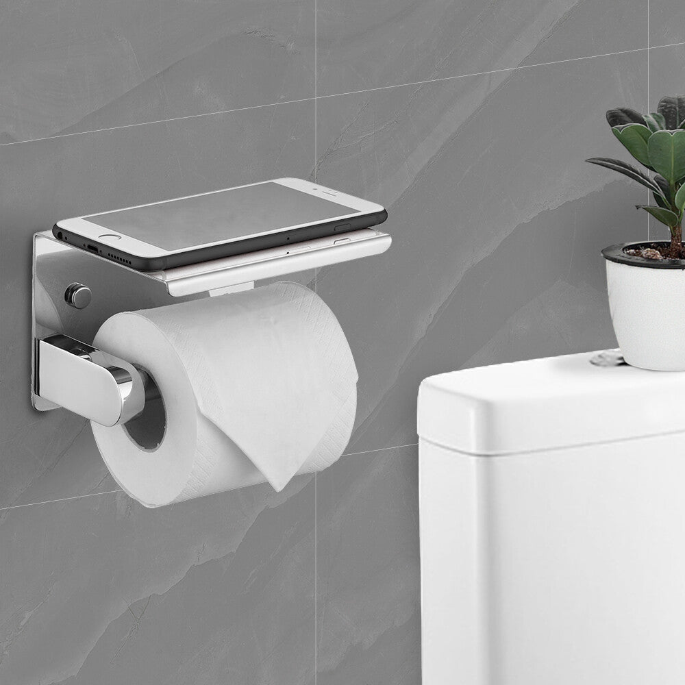 Decaura Toilet Roll Holder With Shelf Storage Chrome Stainless Steel Bathroom