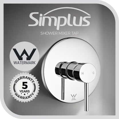Simplus Brass Shower Mixer Tap Hot Cold Round Bath Shower Mixer Watermark Chrome