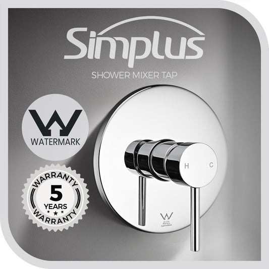 Simplus Brass Shower Mixer Tap Hot Cold Round Bath Shower Mixer Watermark Chrome