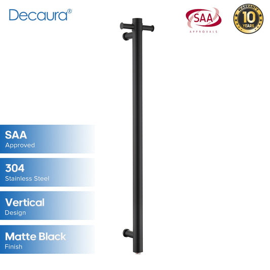 Decaura Wall Mounted Heated Towel Rail Vertical Black Round 304 Stainless Steel