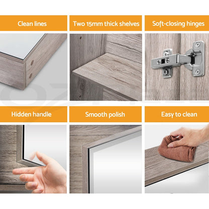 Cefito Bathroom Mirror Cabinet 600x720mm Vanity Medicine Shaving Makeup Oak