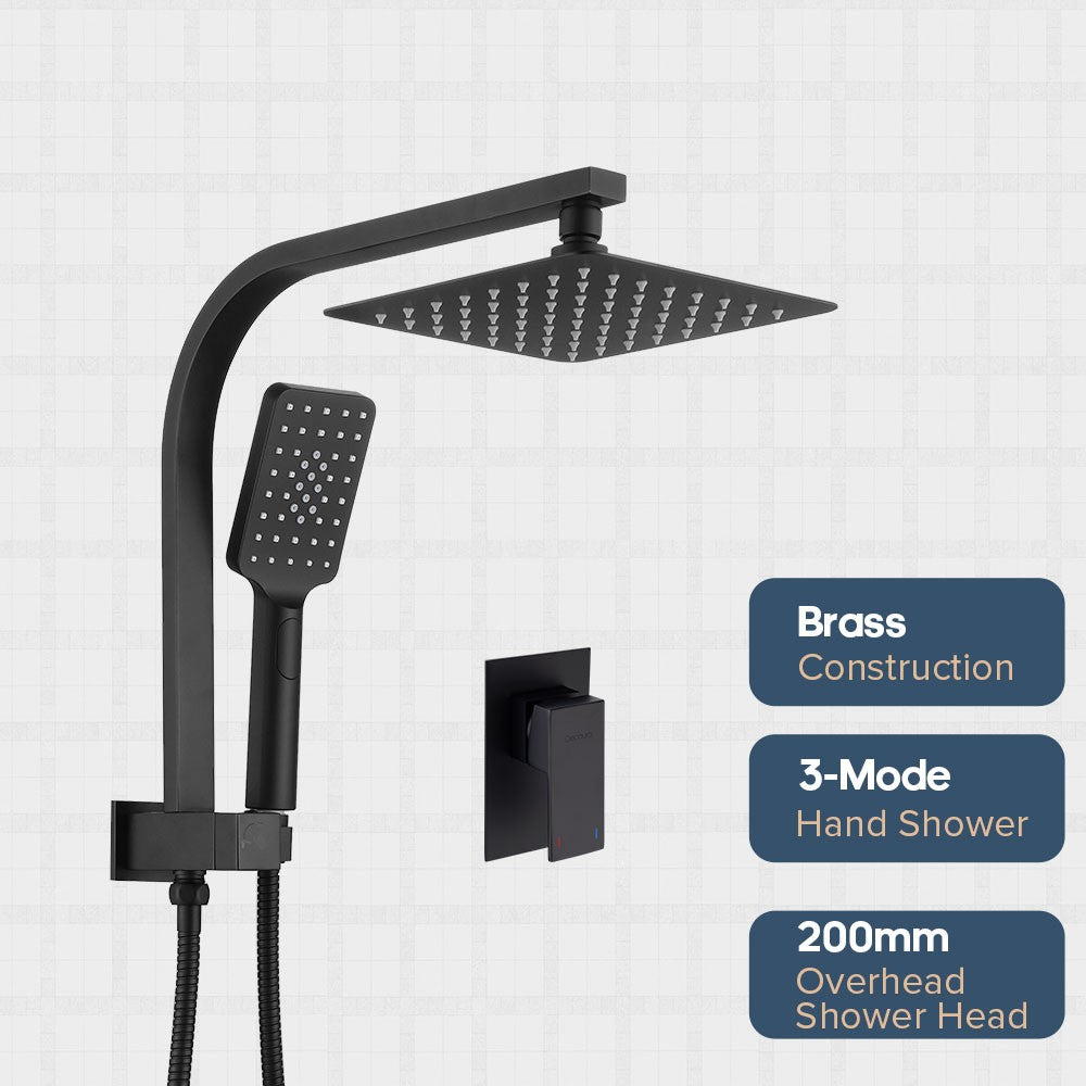Decaura 8" Shower Head Set Gooseneck Arm Wall Tapware Shower Mixer Taps Black