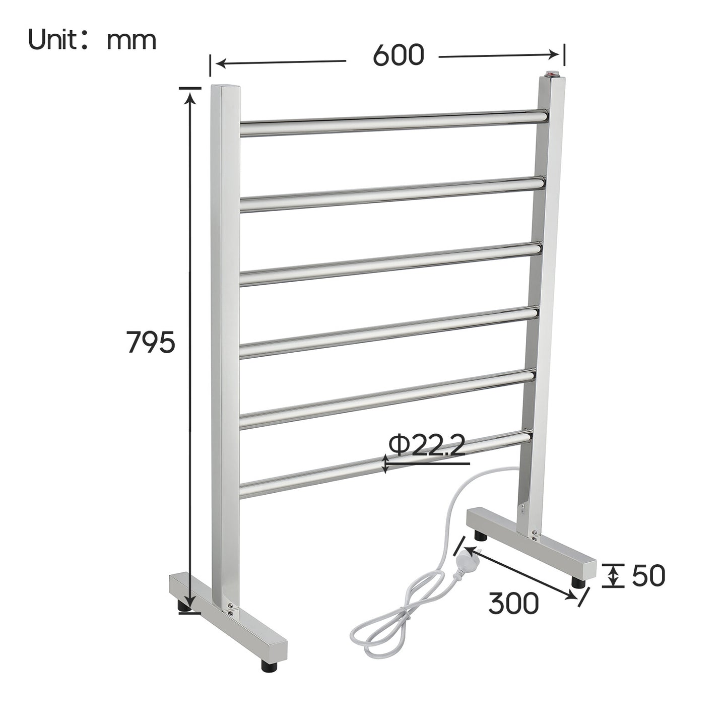 Decaura Heated Towel Rail Rack 304 Stainless Steel Freestanding/Wall Mounted