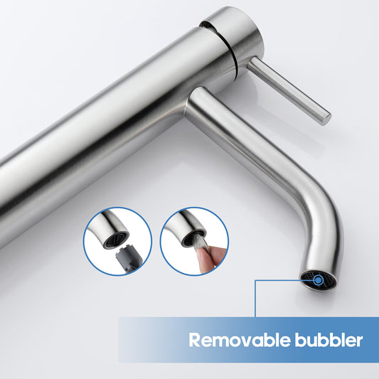 Decaura Bathroom Basin Mixer Tap Stainless Steel Long Gooseneck Brushed Nickel