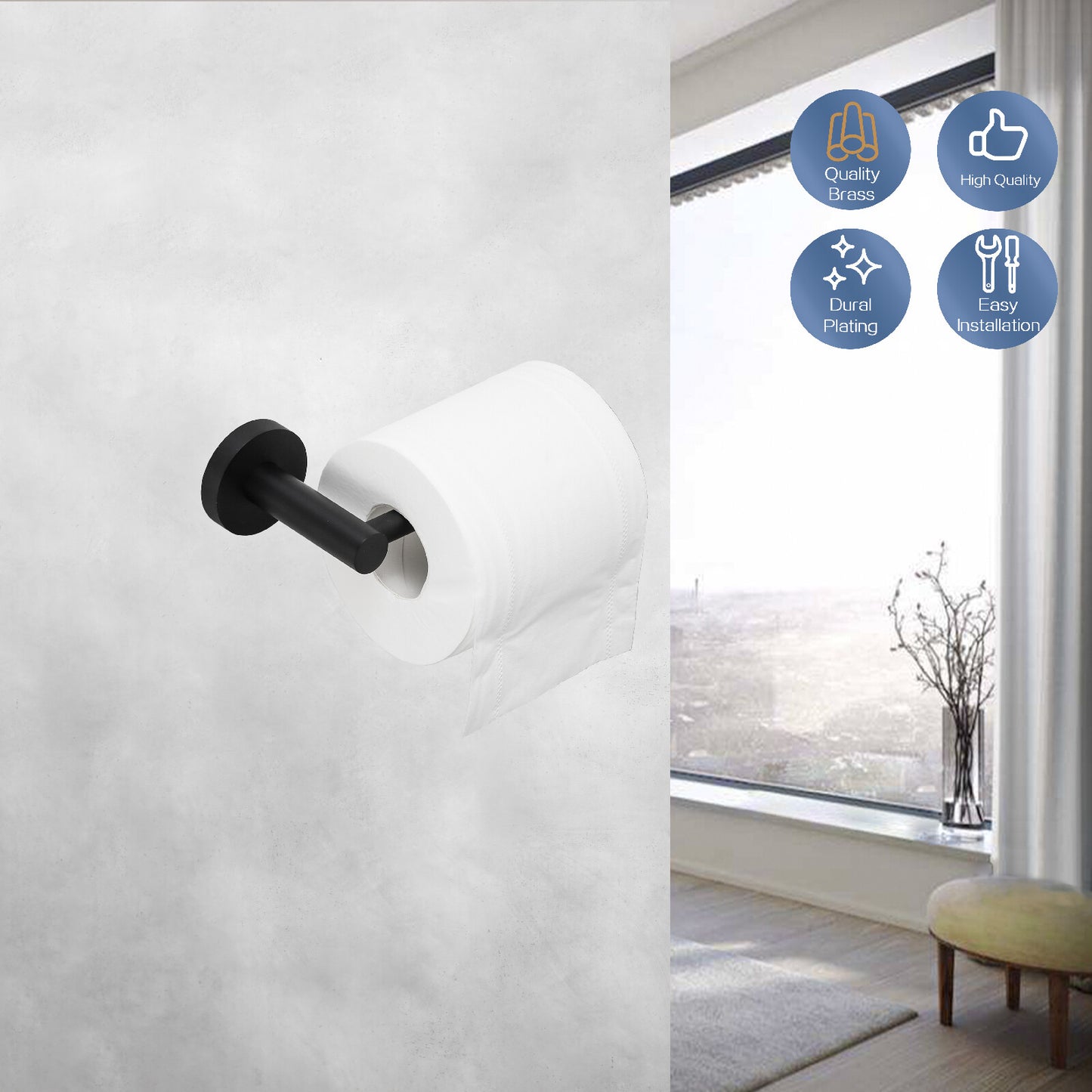 Decaura Towel Rail Racks 600mm/750mm Toilet Paper Roll Holder Hooks Holder Black