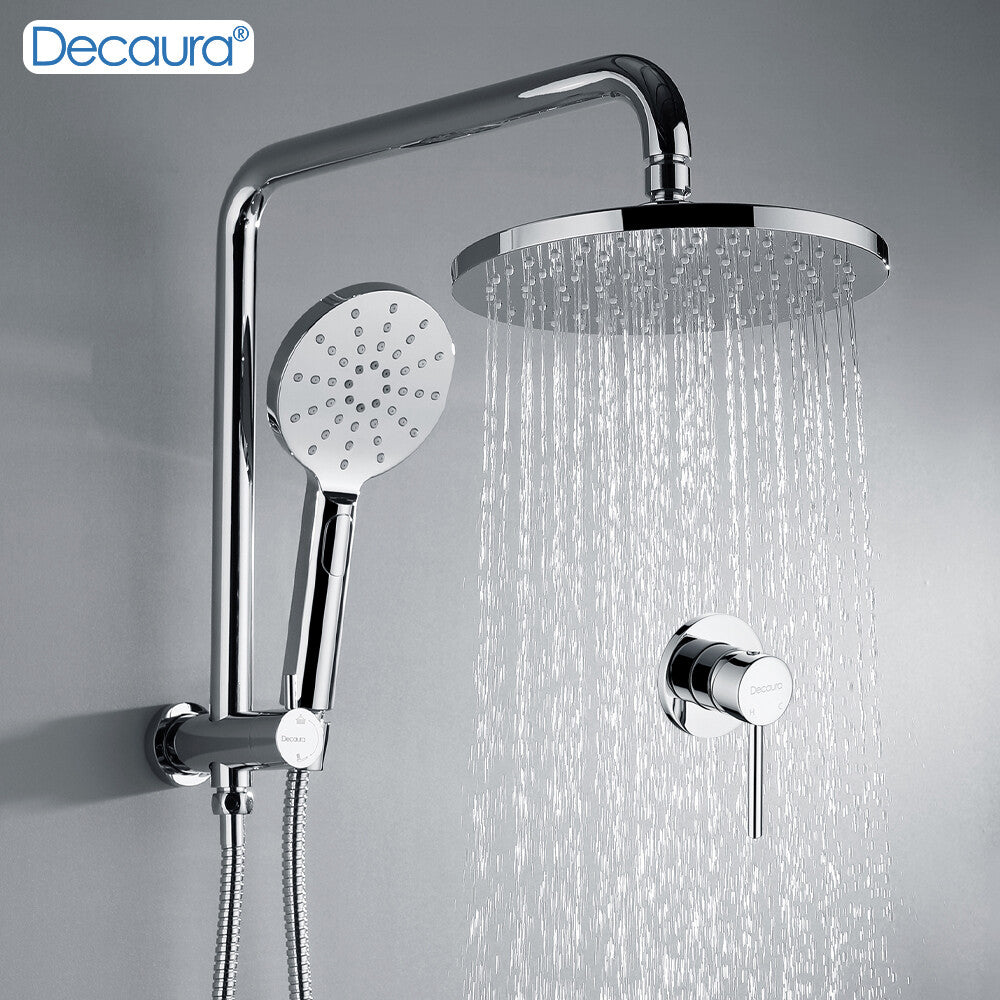 Decaura 9" or 10" Shower Head Set Gooseneck Chrome Black Golden Wall Shower Taps
