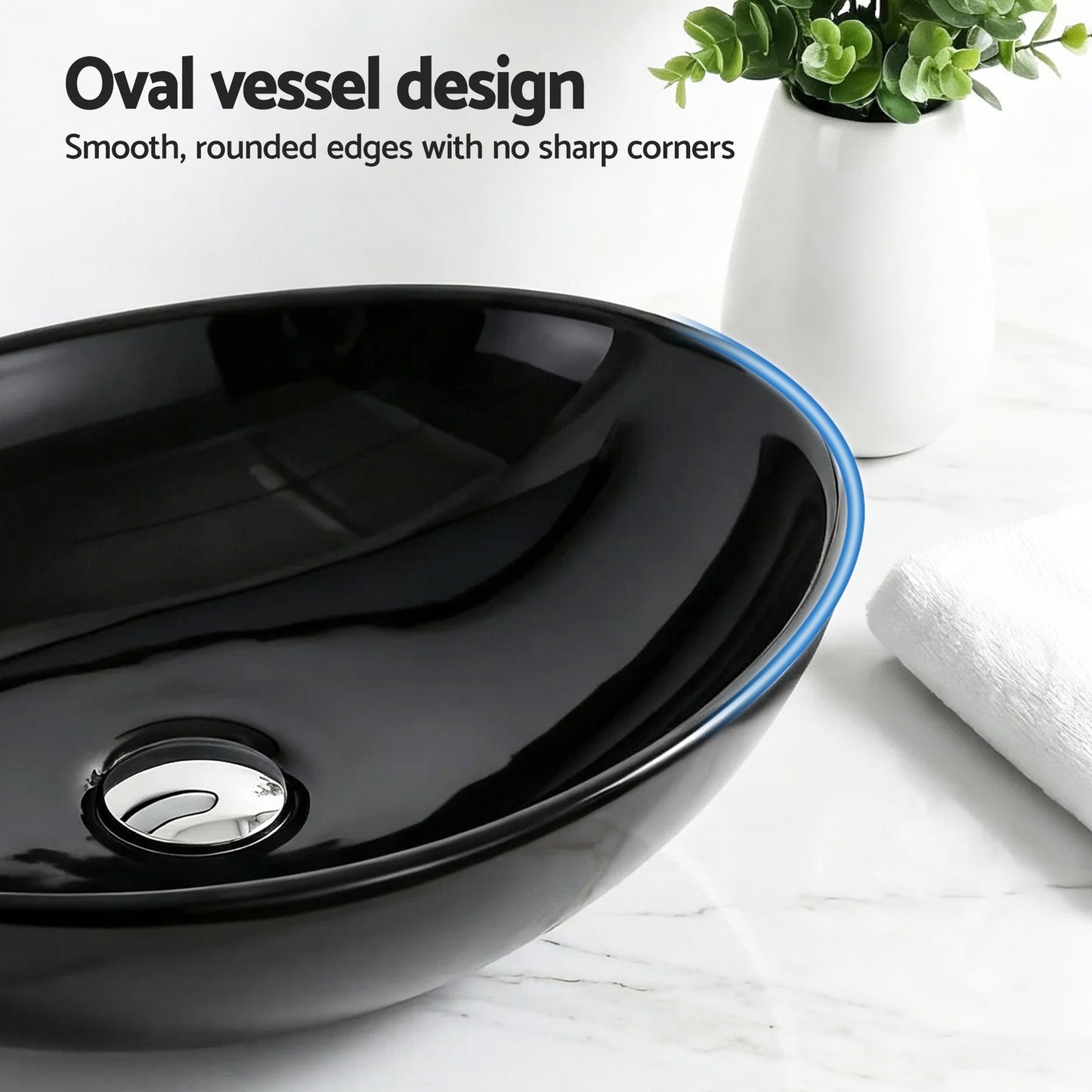 Cefito Bathroom Basin Vanity Sink Vessel Bowl Ceramic Wash Oval Countertop Black