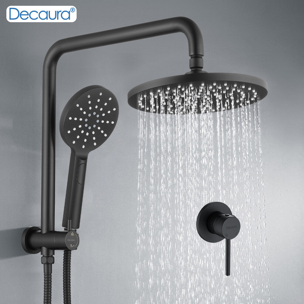 Decaura 9" or 10" Shower Head Set Gooseneck Chrome Black Golden Wall Shower Taps