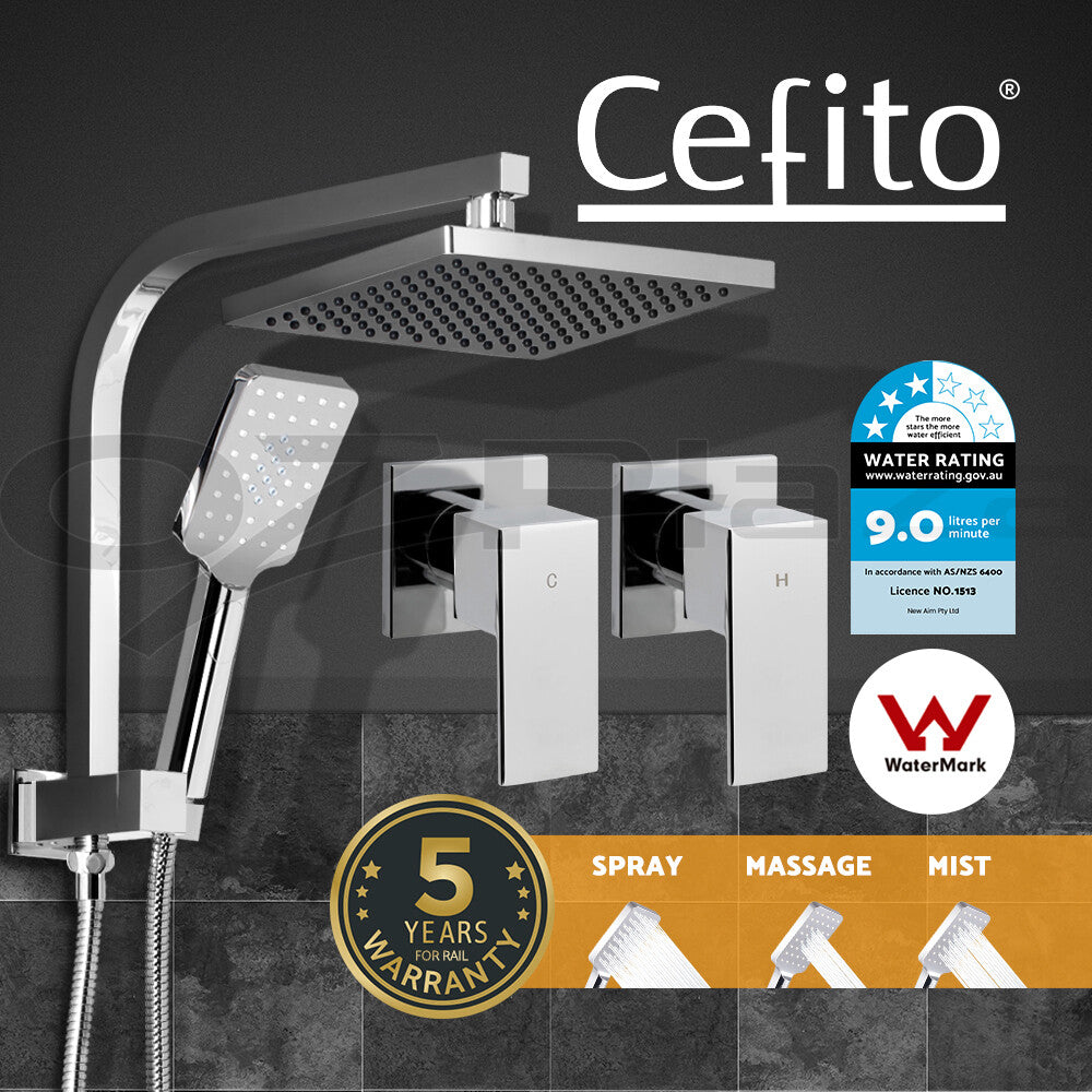 Cefito 8'' Rain Shower Head Taps Square Handheld High Pressure Wall Chrome
