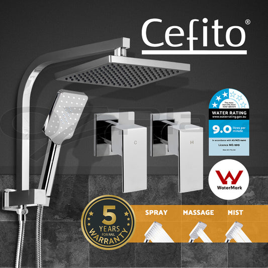 Cefito 8'' Rain Shower Head Taps Square Handheld High Pressure Wall Chrome