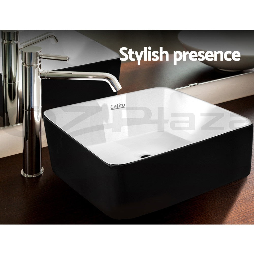 Cefito Ceramic Bathroom Vanity Basin Sink Above Counter Basins Bowl Black White