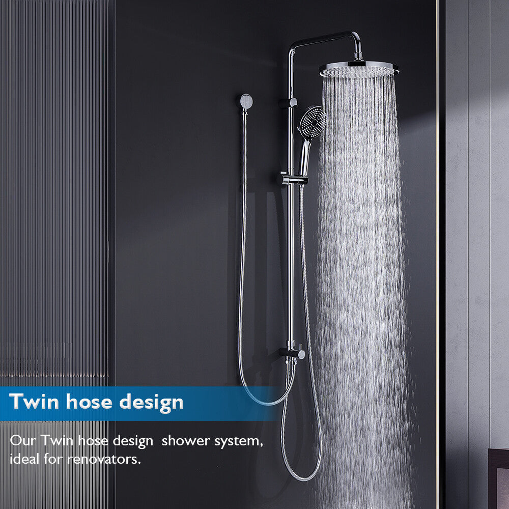 Decaura dual shower head set 10" rain shower head gooseneck shower arm chrome
