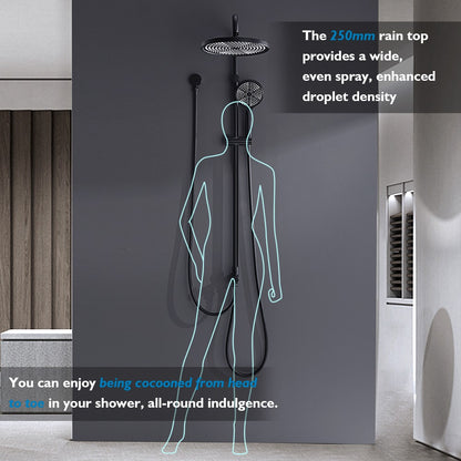 Decaura 10" Rain Shower Head Set Black Round Gooseneck Shower Arm Wall Tapware