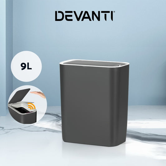 Devanti 9L Motion Sensor Bin Rubbish Automatic Trash Can Kitchen Ash Black