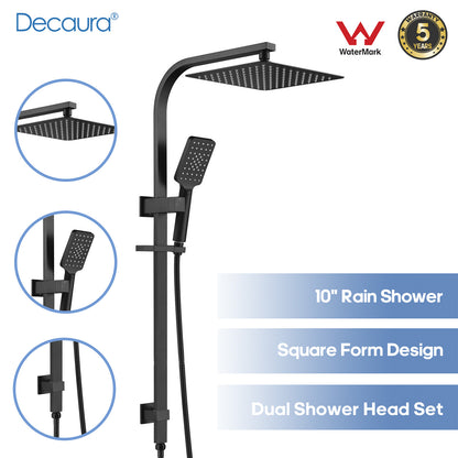 Decaura 10" Rain Shower Head Set Black Square Rail Shower with Overhead