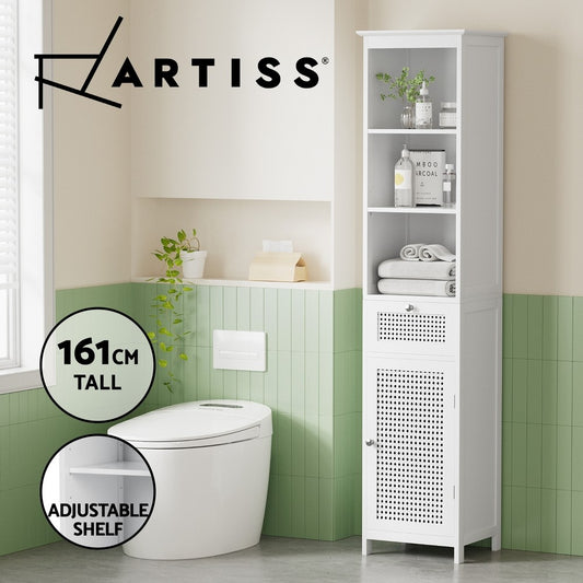 Artiss Bathroom Cabinet Storage 161cm White Rattan Tallboy Toilet Cupboard