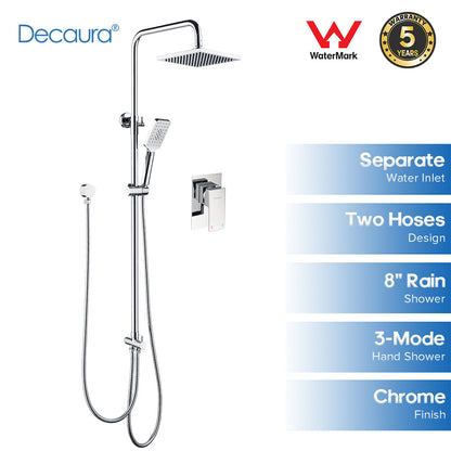 Decaura Shower Head Set 2-Hose Design Square 8" Rain Shower Wall Tapware Chrome