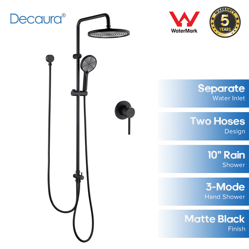 Decaura 10" Rain Shower Head Set Chrome/Black Shower Mixer Tap Wall Tapware