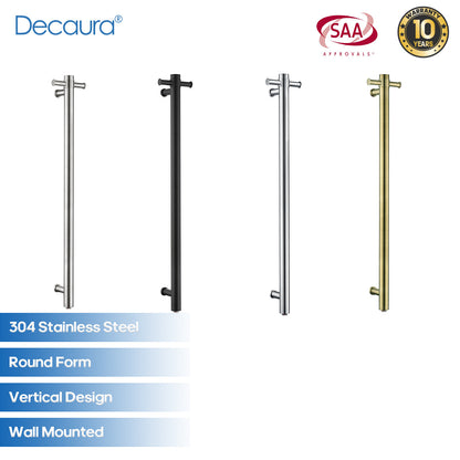 Decaura Wall Mounted Heated Towel Rail Rack Vertical 1 Bar 304 Stainless Steel