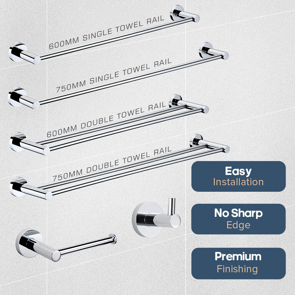 Wall Mounted Holder Set Towel Rack Batoroom Toilet Paper Holder Robe Hook Chrome