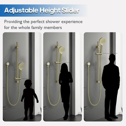 Decaura Shower Rail Set Hand Held Shower Head on Sliding Bar Brushed Gold Taps