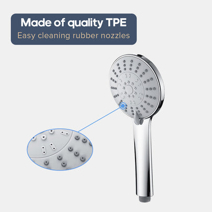 Decaura New Hand Held Shower Head with 5-Mode Spray Chrome Round Bathroom ABS