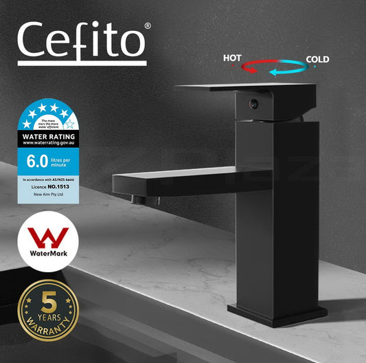 Cefito Bathroom Basin Mixer Tap Faucet Laundry Sink Swivel Black