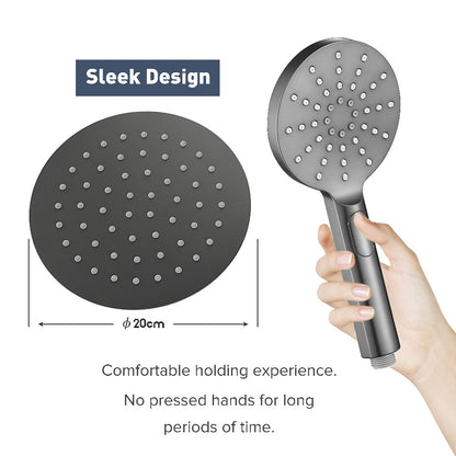 Decaura Bathroom Rain Shower Head Set Round Gooseneck Shower Arm Gunmetal Grey