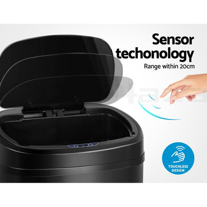 Devanti 58L Motion Sensor Bin Rubbish Automatic Trash Can Kitchen Black