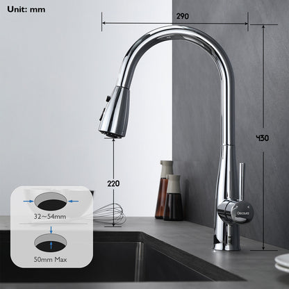 Decaura Tall Kitchen Tap Sink Mixer Laundry Faucet Pull Out Chrome 3-Mode Spray