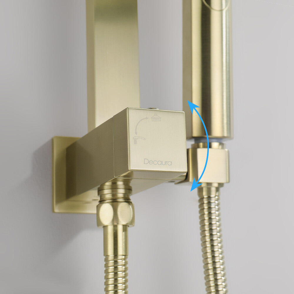 Decaura Brushed Gold Shower Head Set Square 20cm Rainfall 3-Mode Hand Held