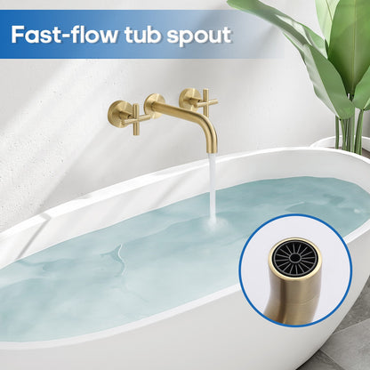 Decaura Bath Tap Set Wall Mount Brushed Gold 1/4 Turn Cross Handle Bathroom
