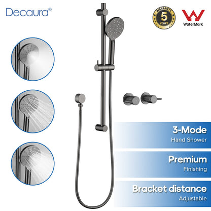 Decaura 3-Mode Hand Held Shower Head Set SHower Rail Brushed Gunmetal Mixer Taps