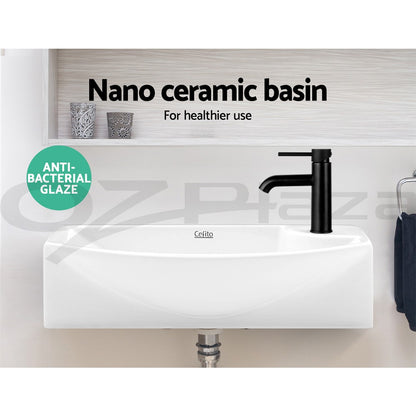 Cefito Bathroom Basin Vanity Ceramic Sink Faucet Above Counter Wall Hung White