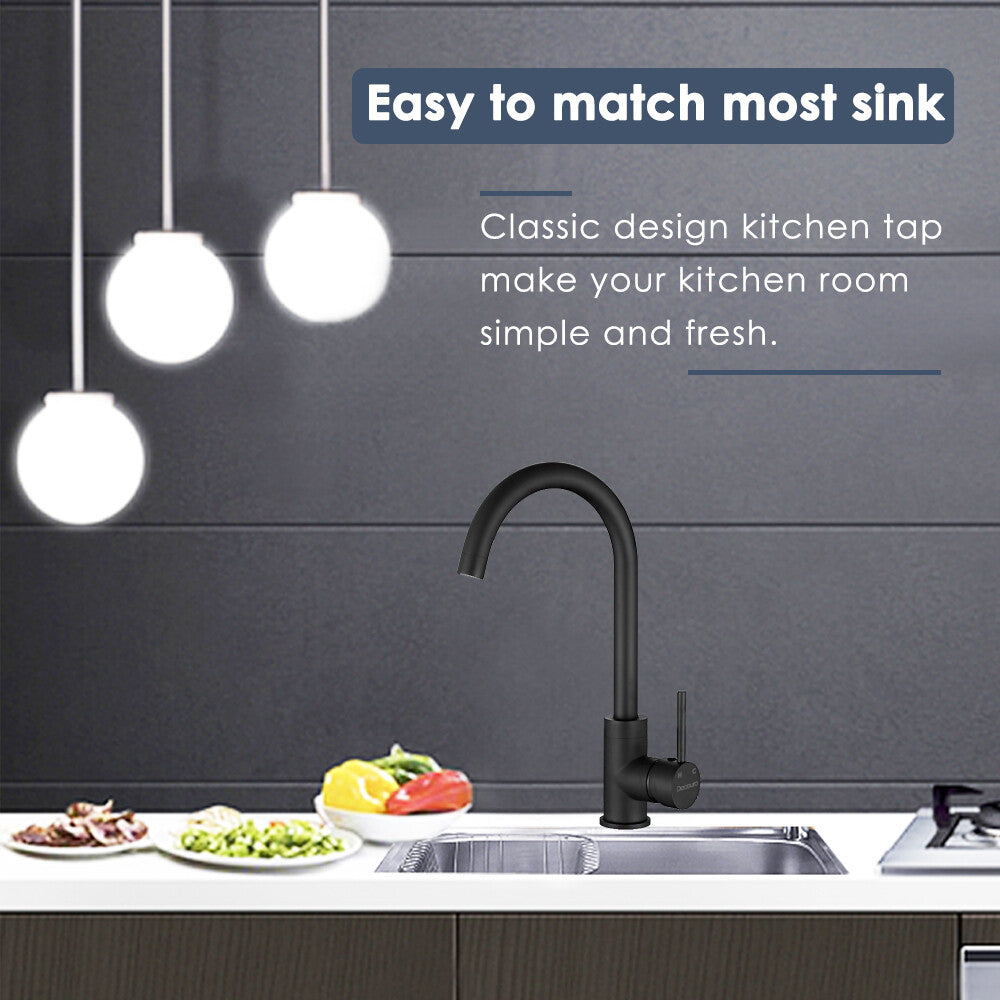 Decaura Kitchen Mixer Tap Black Sink Faucet 360° Swivel Gooseneck Arm
