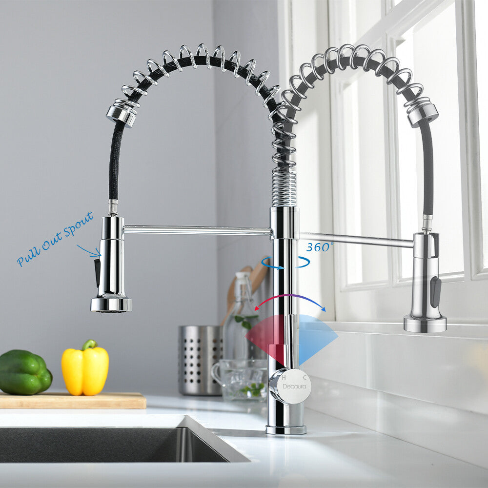 Decaura Spring Kitchen Sink Mixer Tap Pull Out Chrome Swivel Arm Stainless Steel