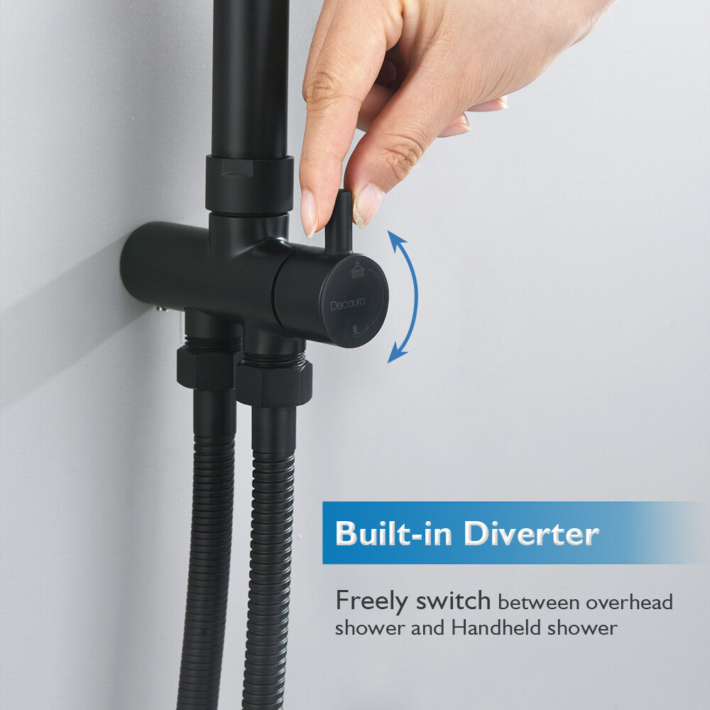 WELS 10 Inch Rain Shower Head Set Gooseneck Round Shower Mixer Tap Cross Handle