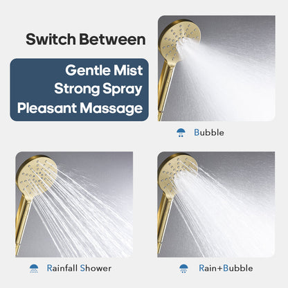 Brushed Gold Hand Held Shower Head and 1.5m Shower Hose 3-Mode Spray Bathroom